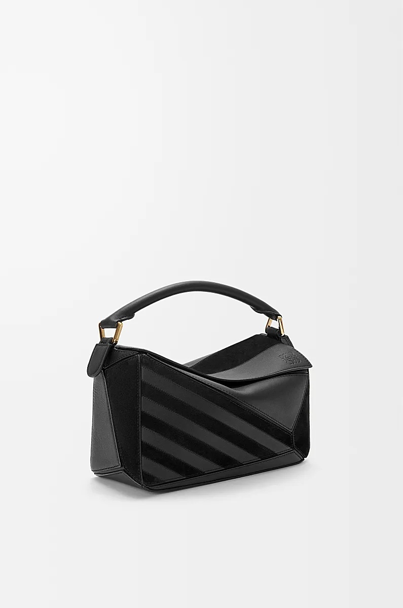 Loewe Womens Black Puzzle Stripes Small Leather Top-handle Bag In Black