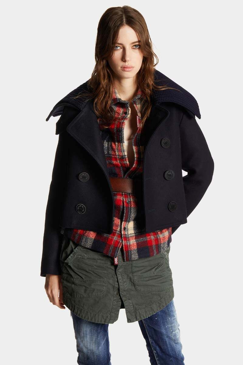 Dsquared2 Double-breasted Sailor Mini Peacoat In Black