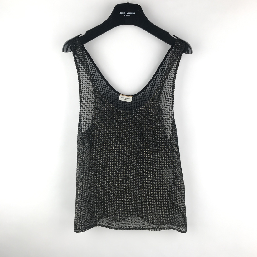 Saint Laurent Lamè Embroidered Tank Top In Black
