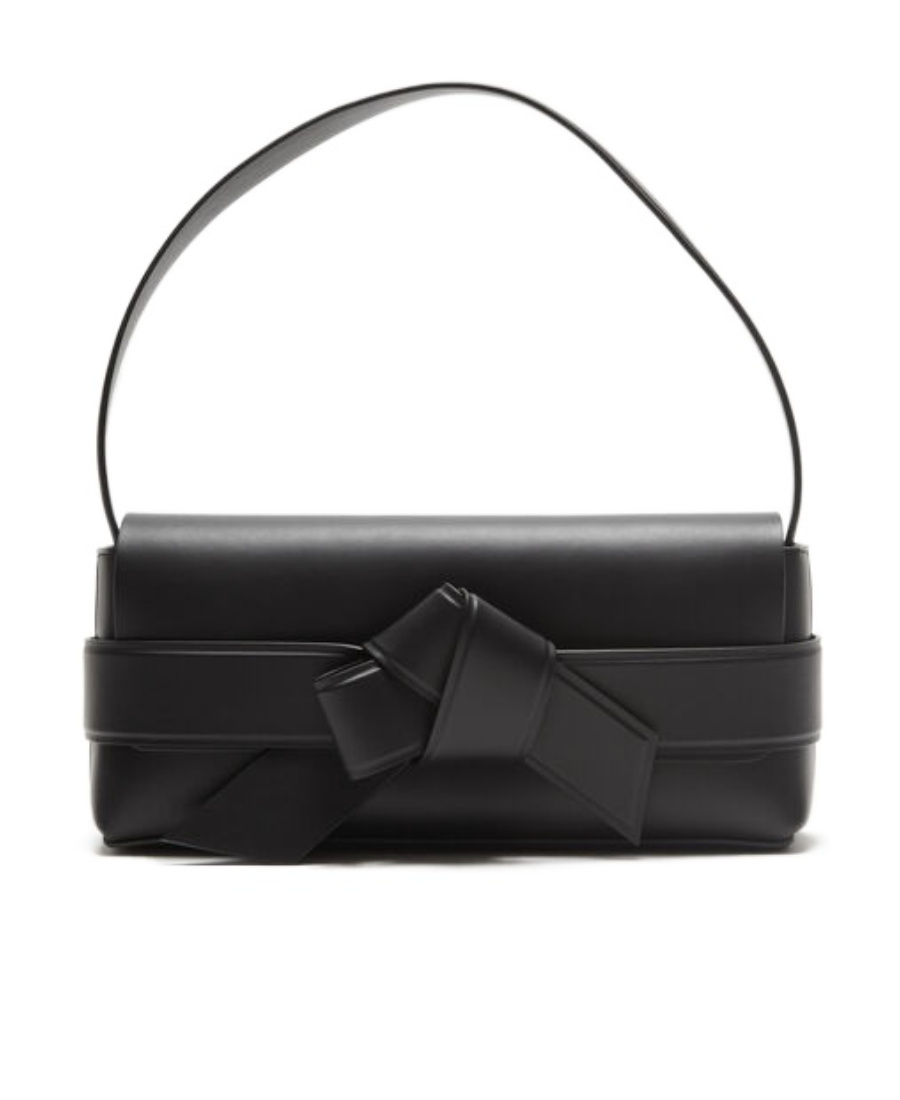 Acne Studios Musubi Elongated Bow Detail Leather Crossbody Bag In Black