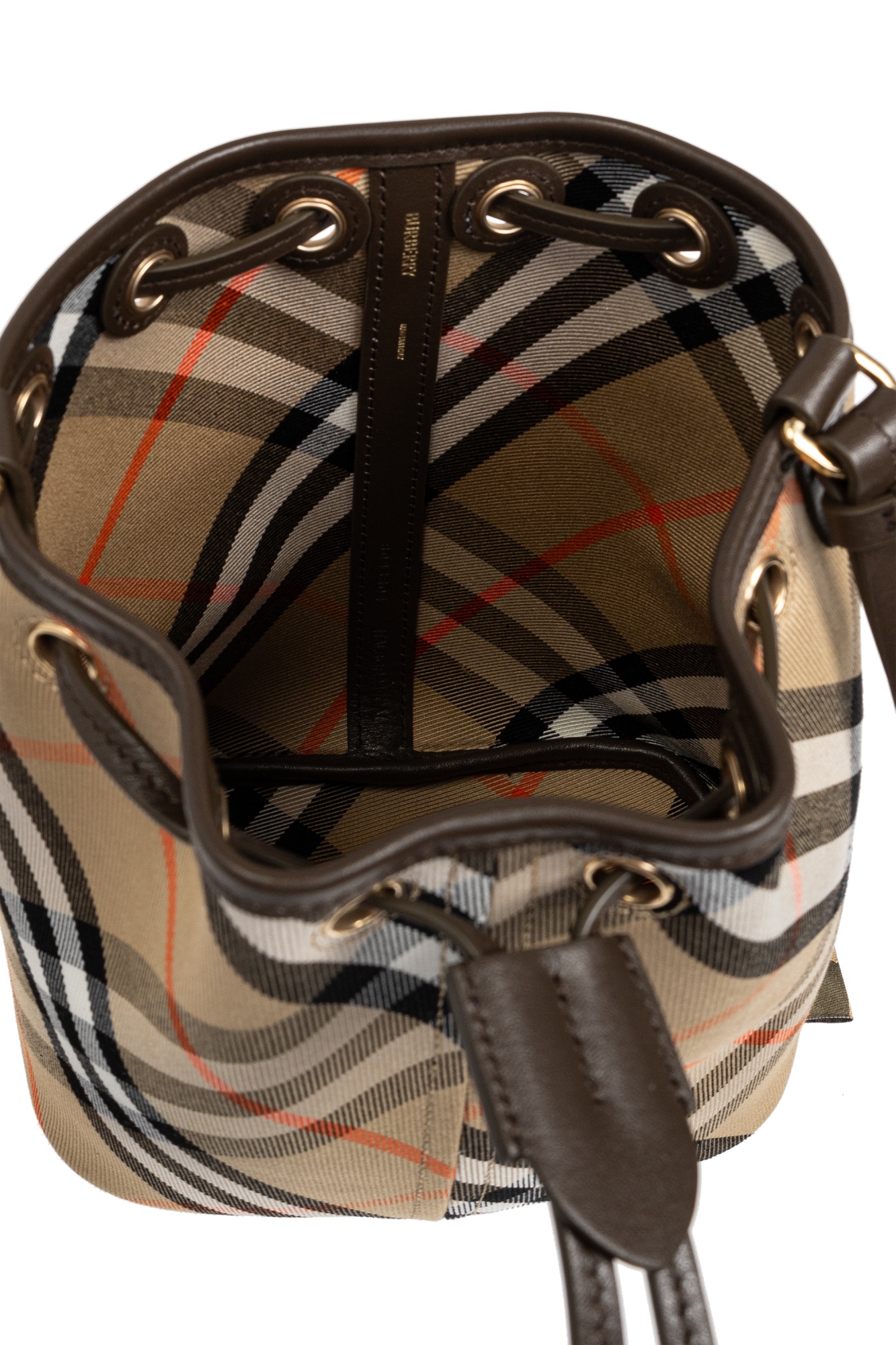 Burberry Medium Bucket Bag With Check Pattern In Brown