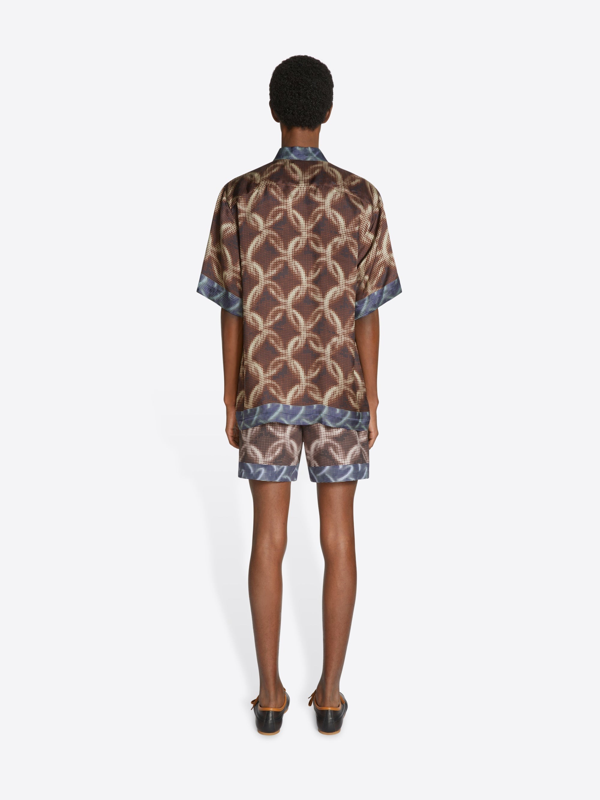 Dries Van Noten Panelled Geometric Pattern Short Sleeve Shirt In Brown