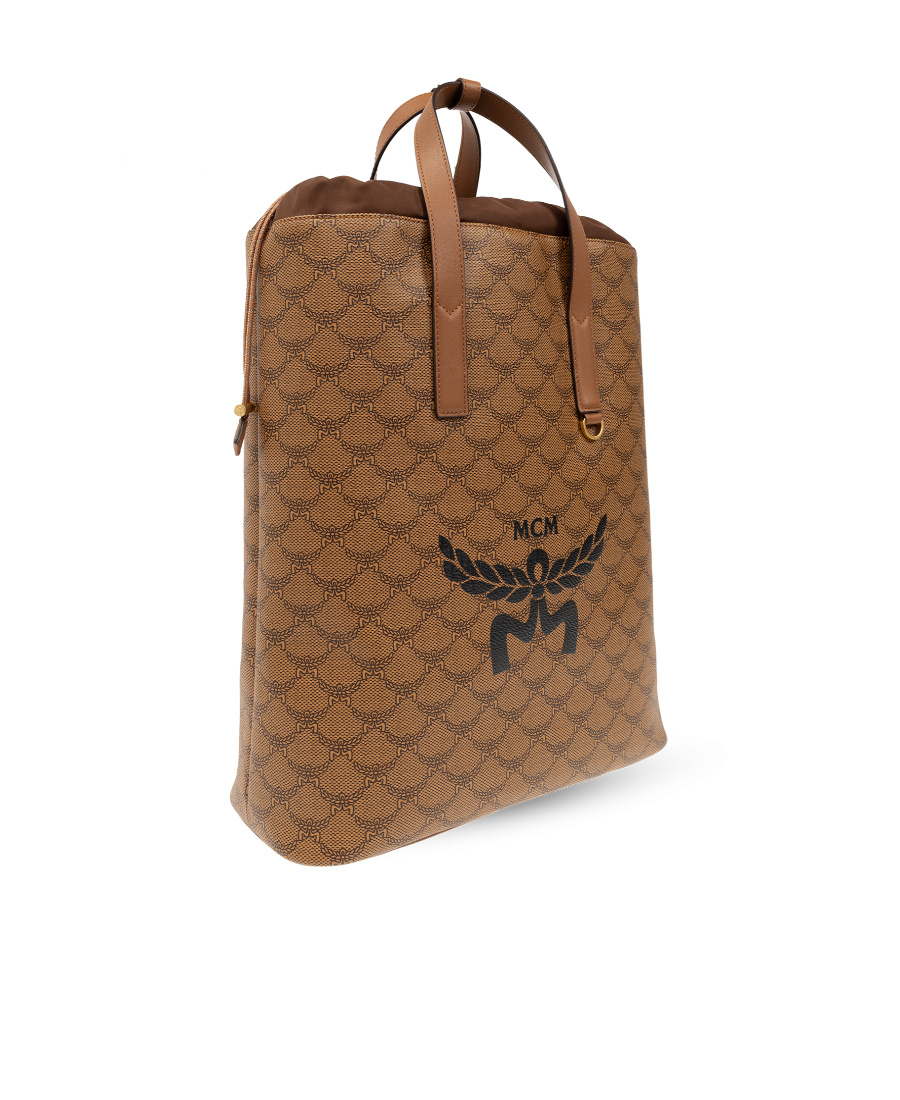 Mcm Himmel Lauretos Backpack With Drawstring Closure And Natural Nappa Leather Finishes In Brown