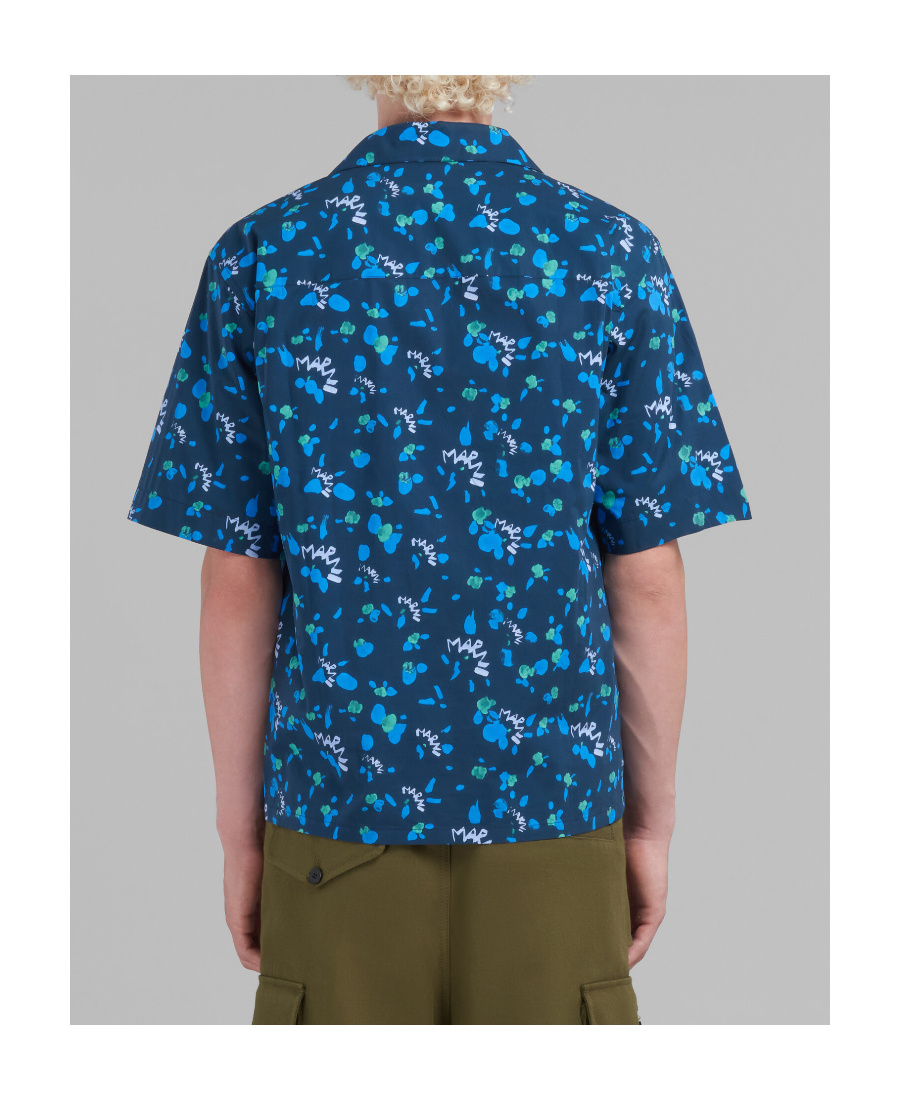 Shop Marni Graphic-print Cotton Shirt In Blue