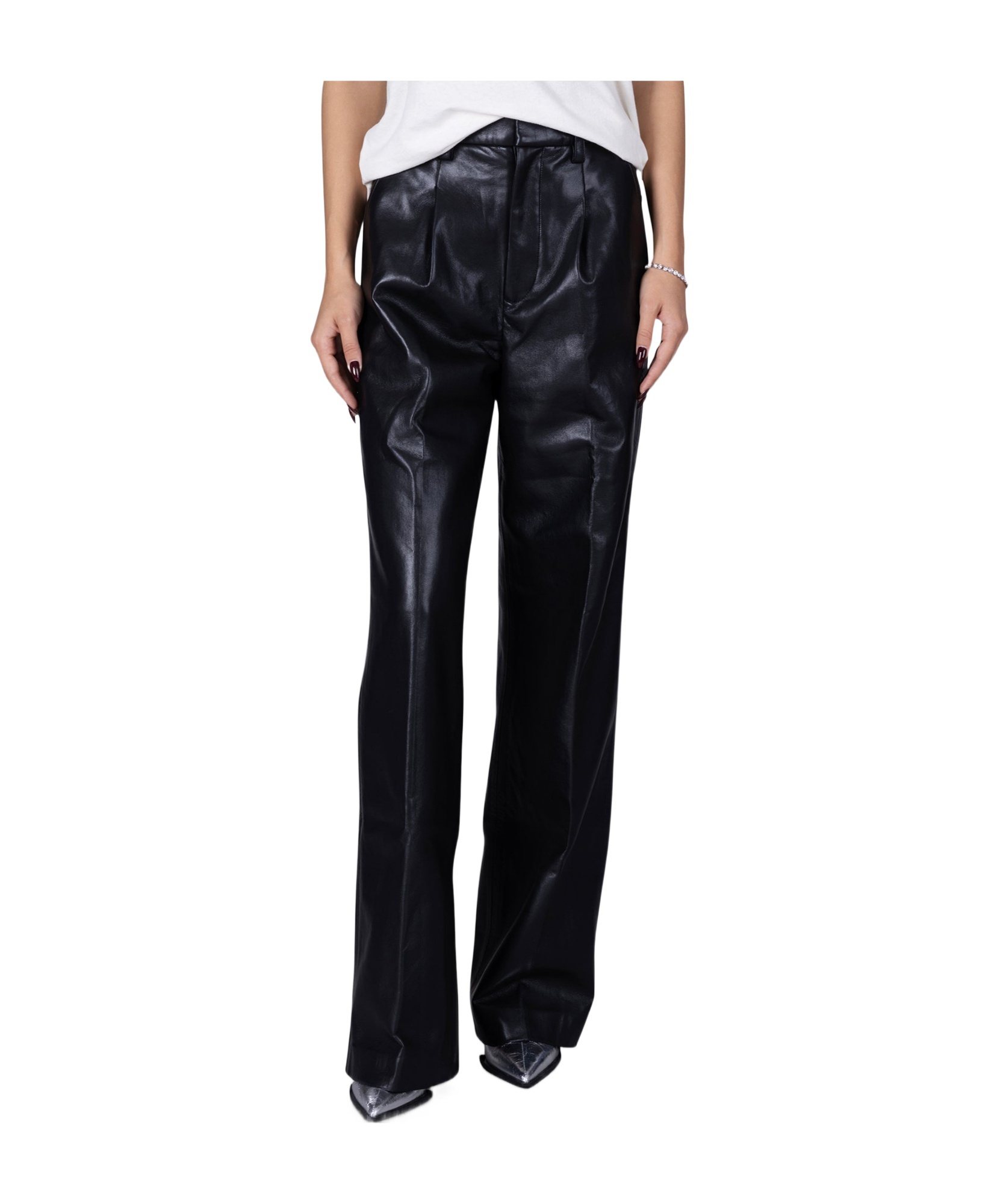 ANINE BING WIDE-LEG RECYCLED-LEATHER TROUSERS