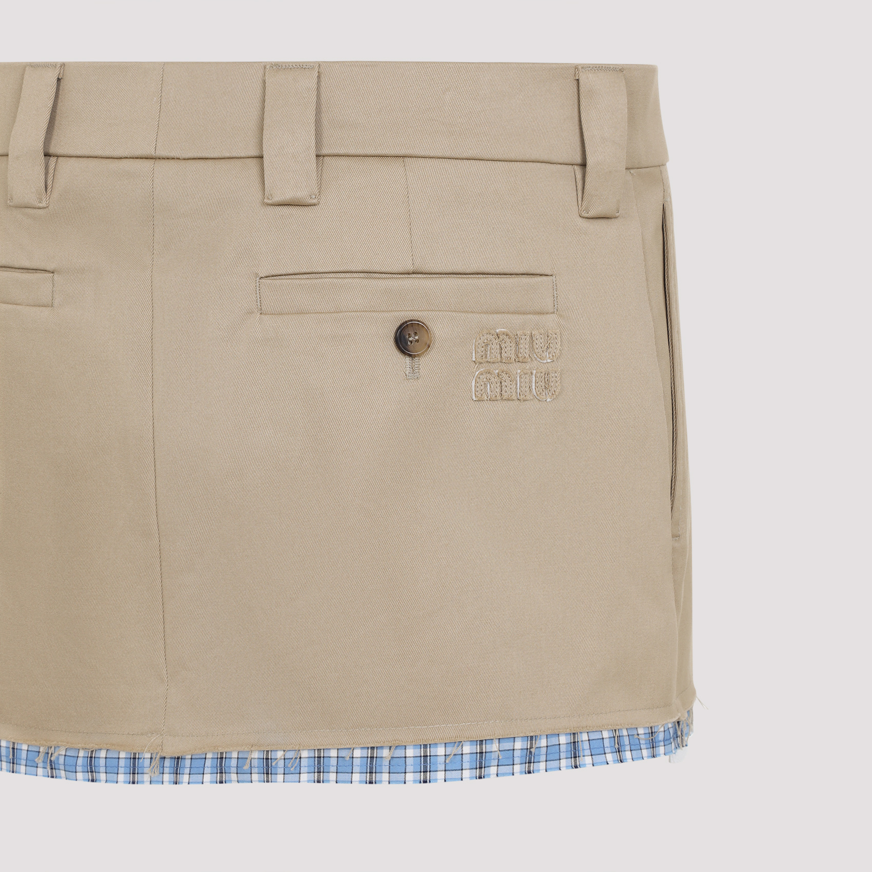 Miu Miu Skirt With Back Slit Pockets And Plaid Trim In Nude