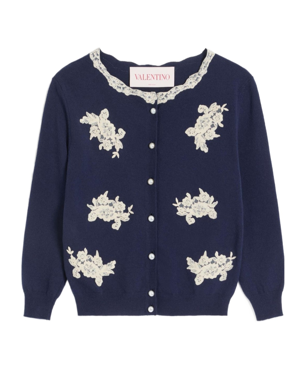 Valentino Virgin Wool Embroidered Cardigan In Blue