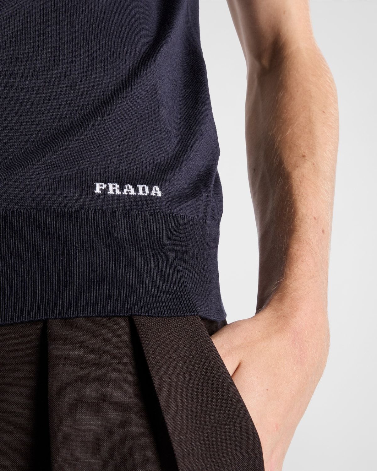 Prada Dark Blue Silk Polo Shirt In Blue