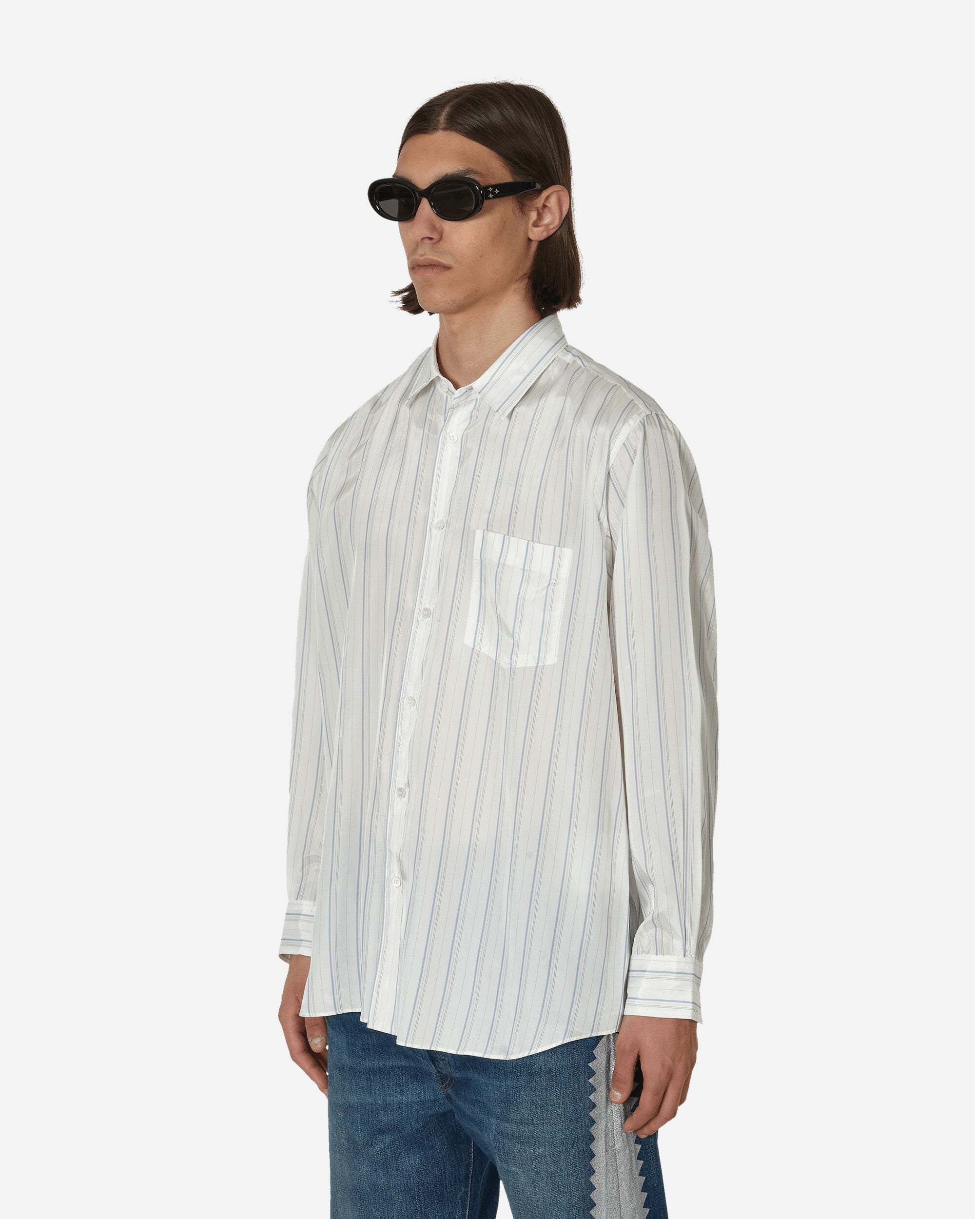 Comme Des Garçons Striped Shirt With Button-down Collar And Pocket In White