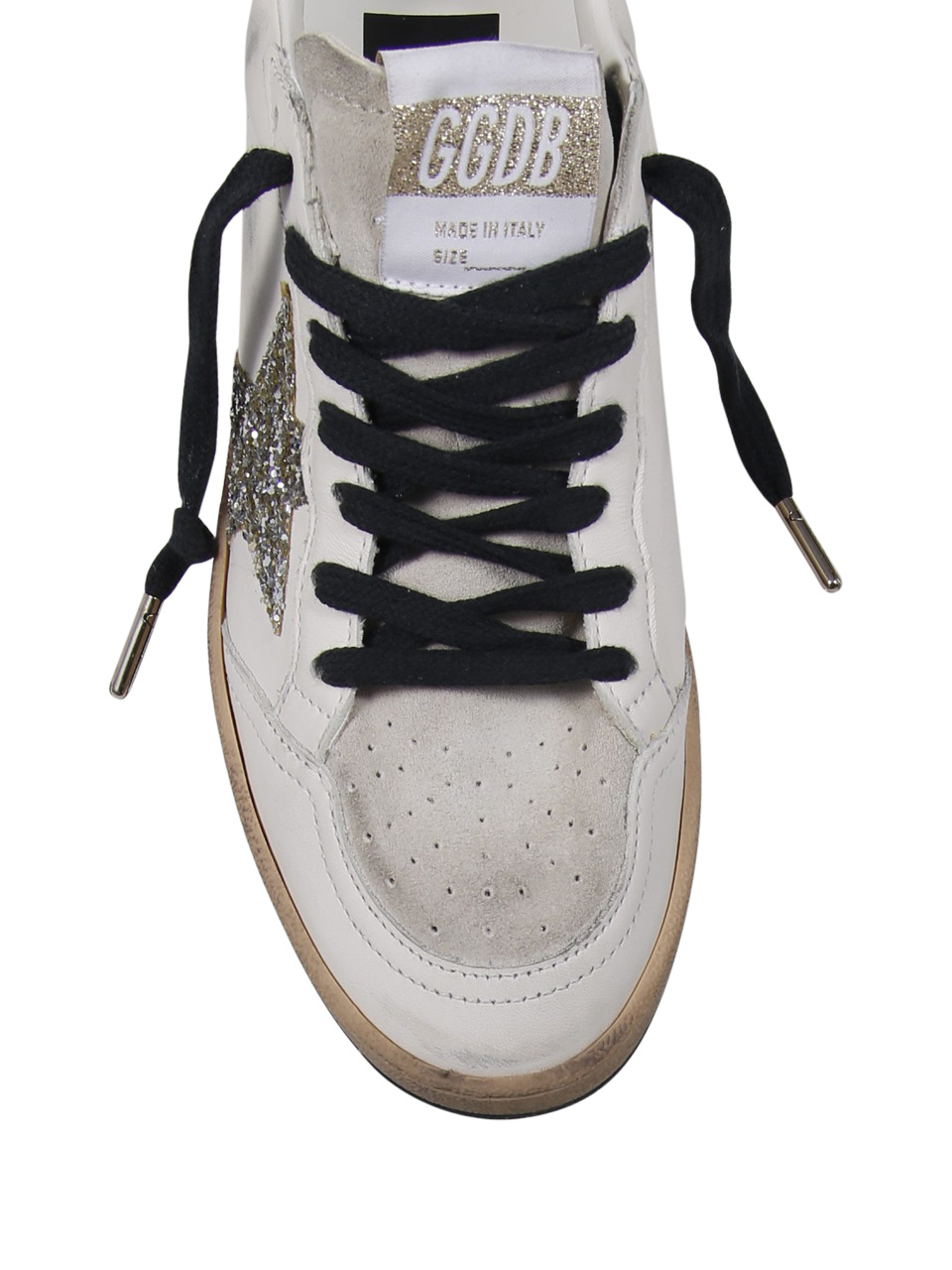 Golden Goose Ball Star Sneakers In Vintage Effect Leather And Suede With Glittered Star And Heel Tab In White