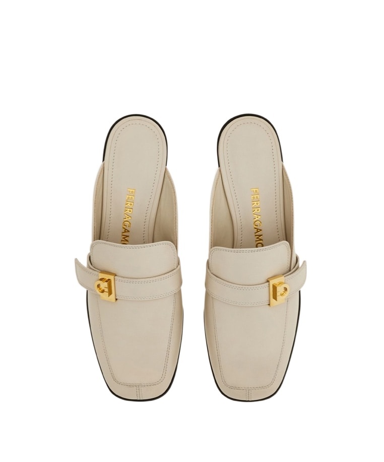 Ferragamo Hug Buckle Loafer Mule In White