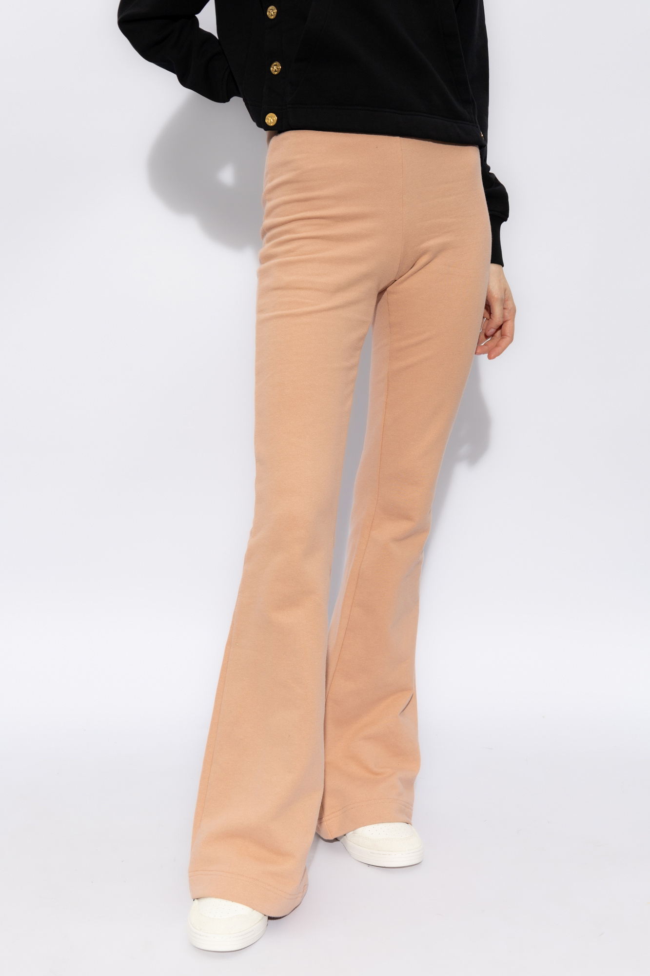 Palm Angels Logo Elastic Waistband Flared Track Pants In Nude