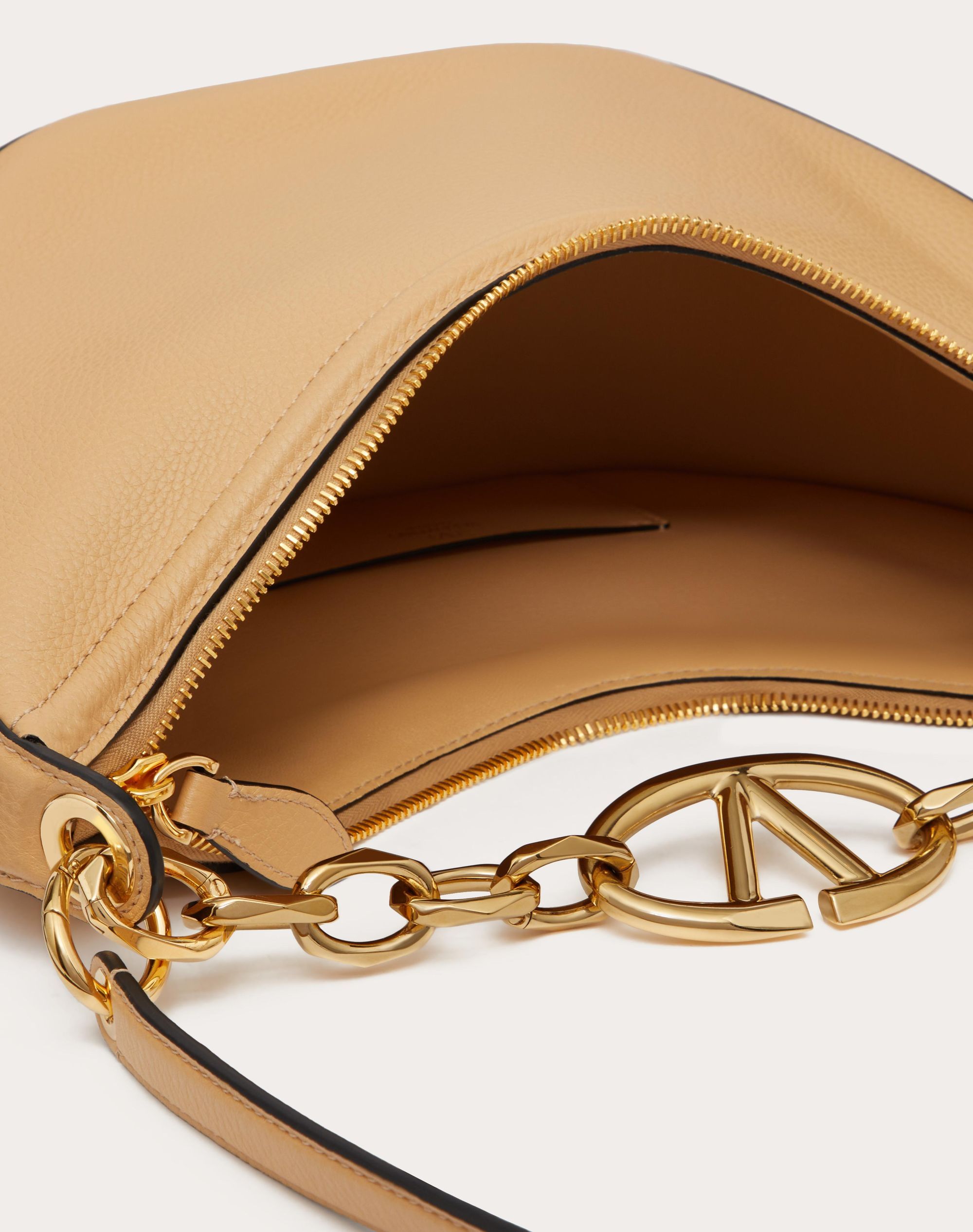 VALENTINO GARAVANI SMALL VLOGO MOON HOBO BAG IN GRAINY CALFSKIN WITH CHAIN 