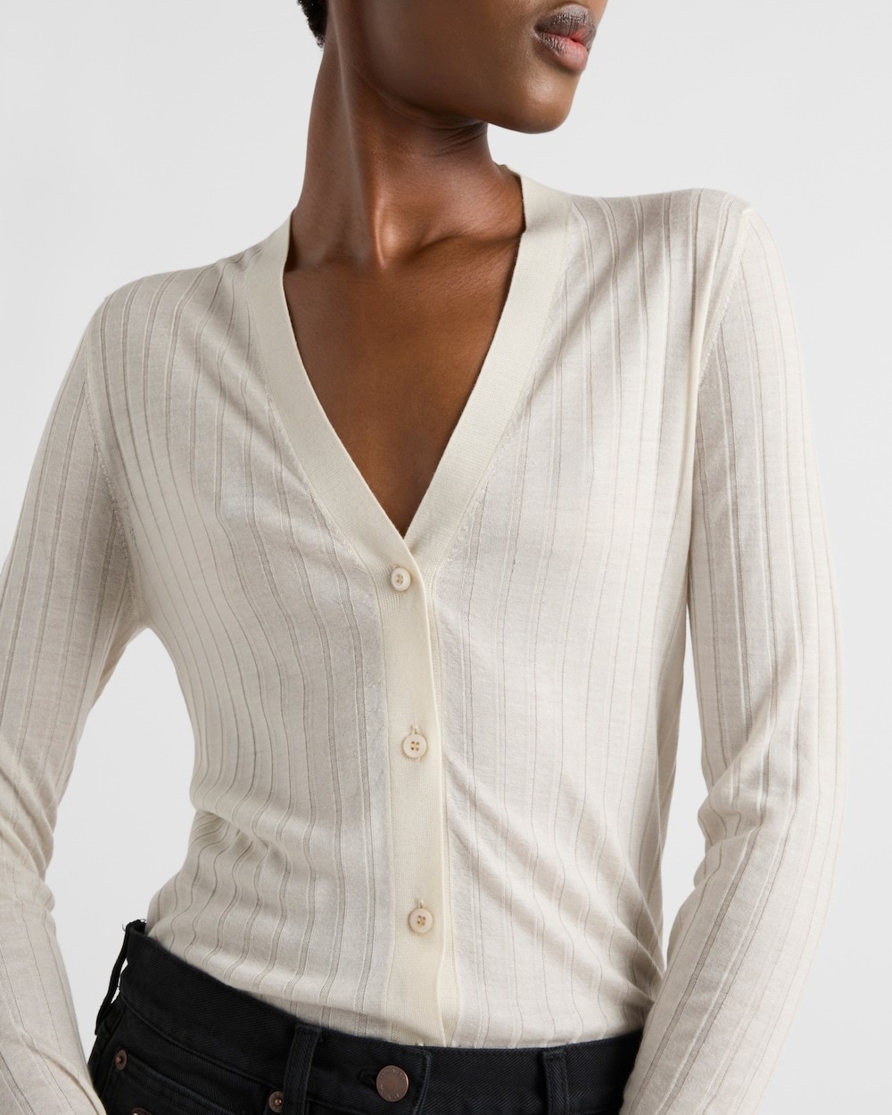 Prada V-neck Superfine Cashmere Cardigan In Nude