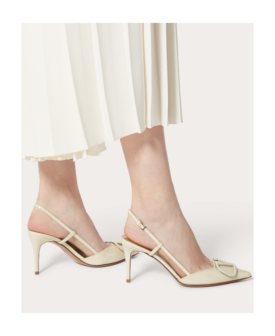 Valentino Garavani Vlogo Signature Patent Leather Slingback Pump 80mm Woman Light Ivory 42 In Nude