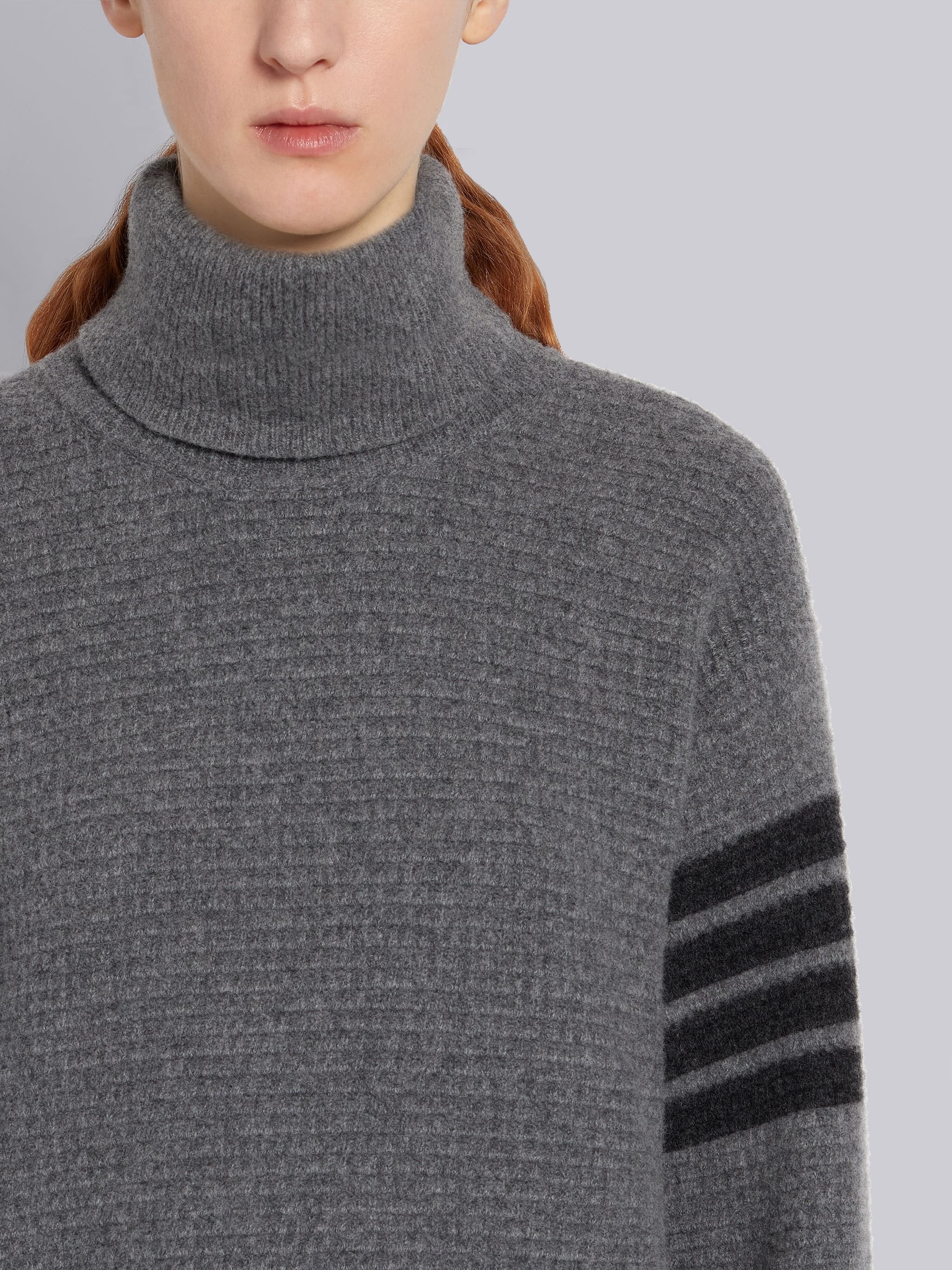 Thom Browne Tonal 4-bar Roll Neck Jumper In Black