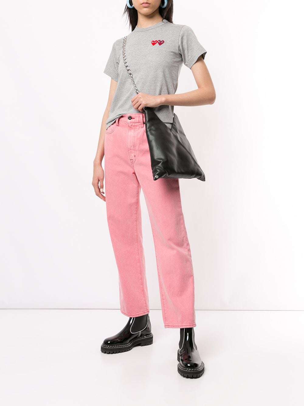 Comme Des Garçons Play Logo Embroidered Crew Neck T-shirt In Gray