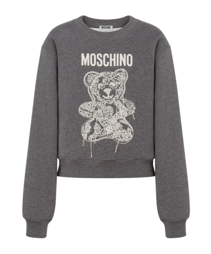 Moschino Ribbed Knitwear With Crew Neck And Graphic Print In Gray
