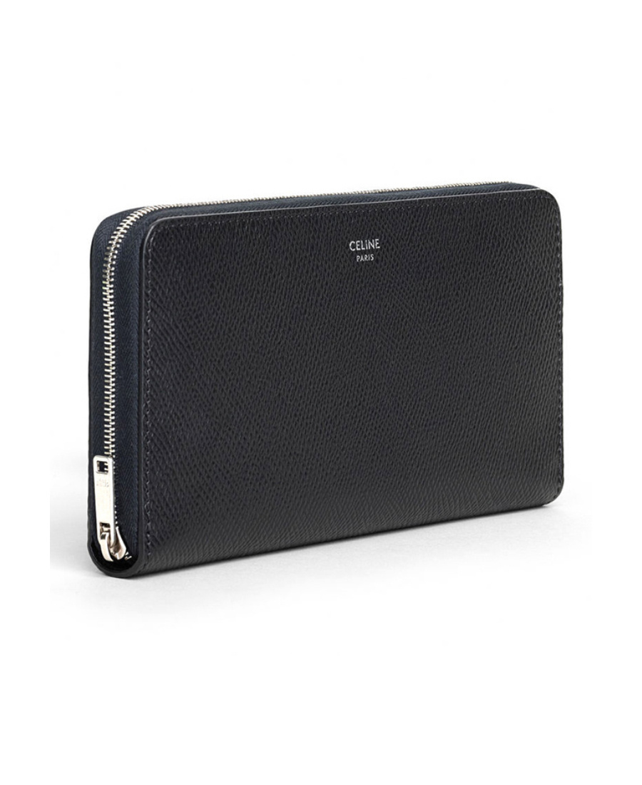 Celine Large Grain Leather Zipper Purse In Black