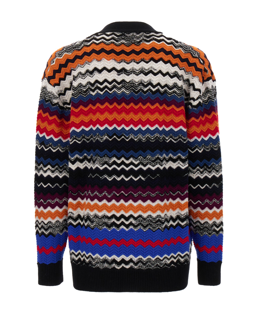 Missoni Chevron Pattern Wool Blend Cardigan In Black