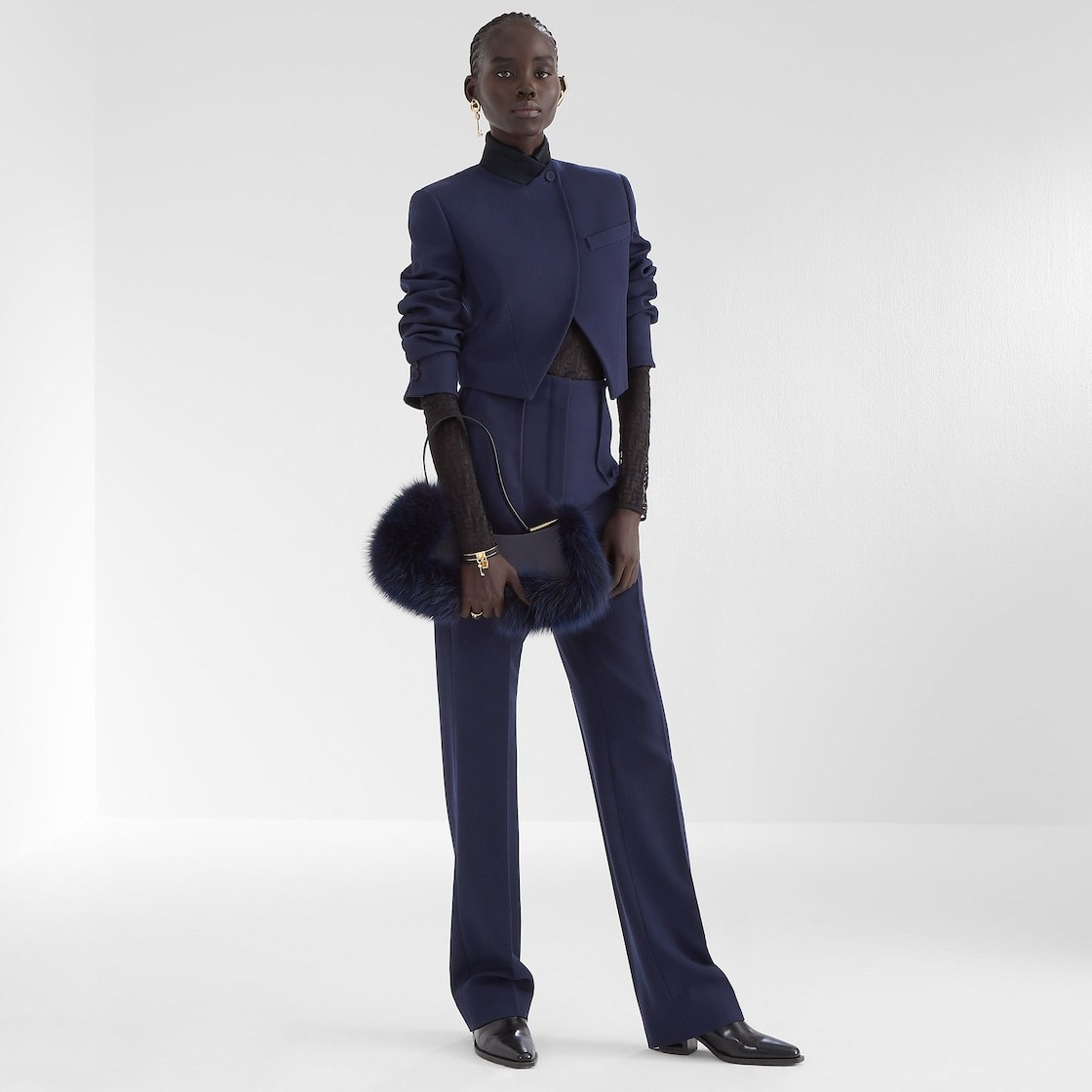 Fendi Asymmetric Cropped Blazer In Blue