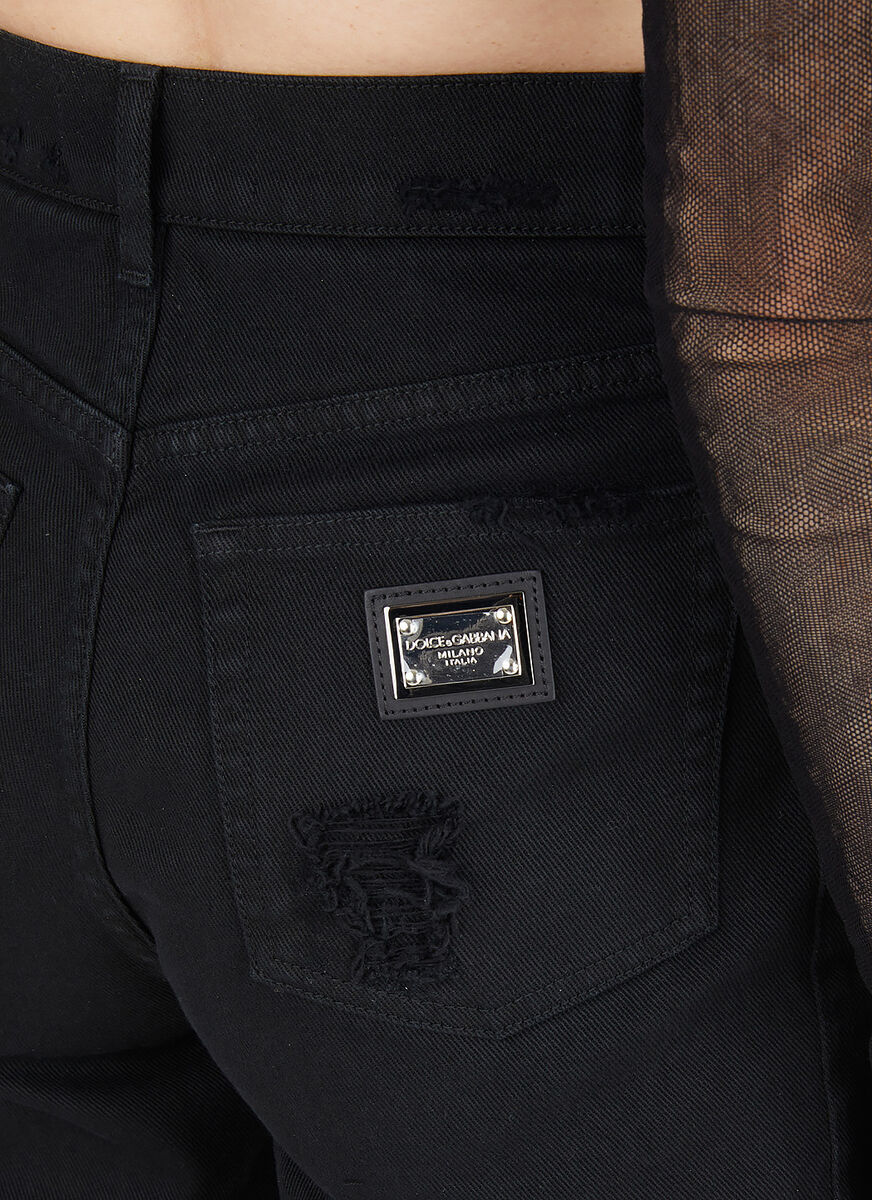 Dolce & Gabbana Brown Boyfriend Mid Waist Cotton Denim Jeans In Black