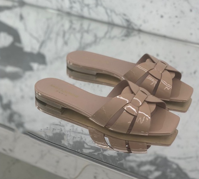 Saint Laurent Woman Antiqued Pink Tribute 05 Slippers In Nude