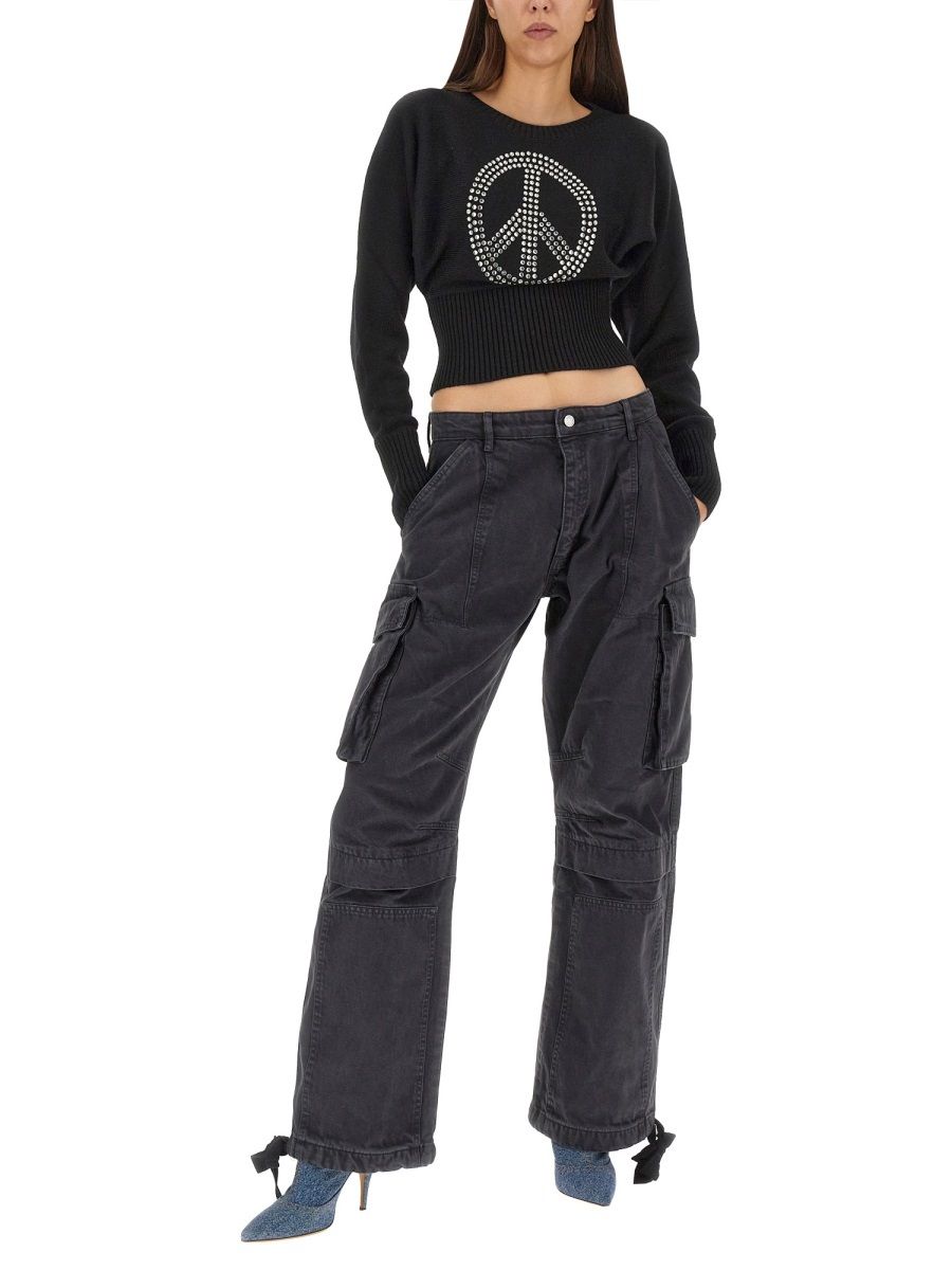 Moschino Peace Symbol Embellished Knitwear With Long Sleeves In Black