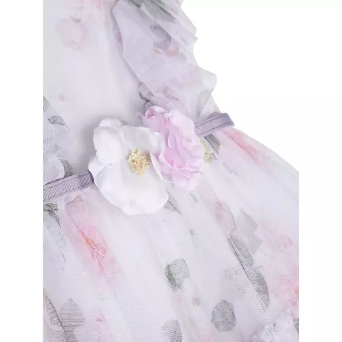 Monnalisa Rose-print Tiered Tulle Dress In White