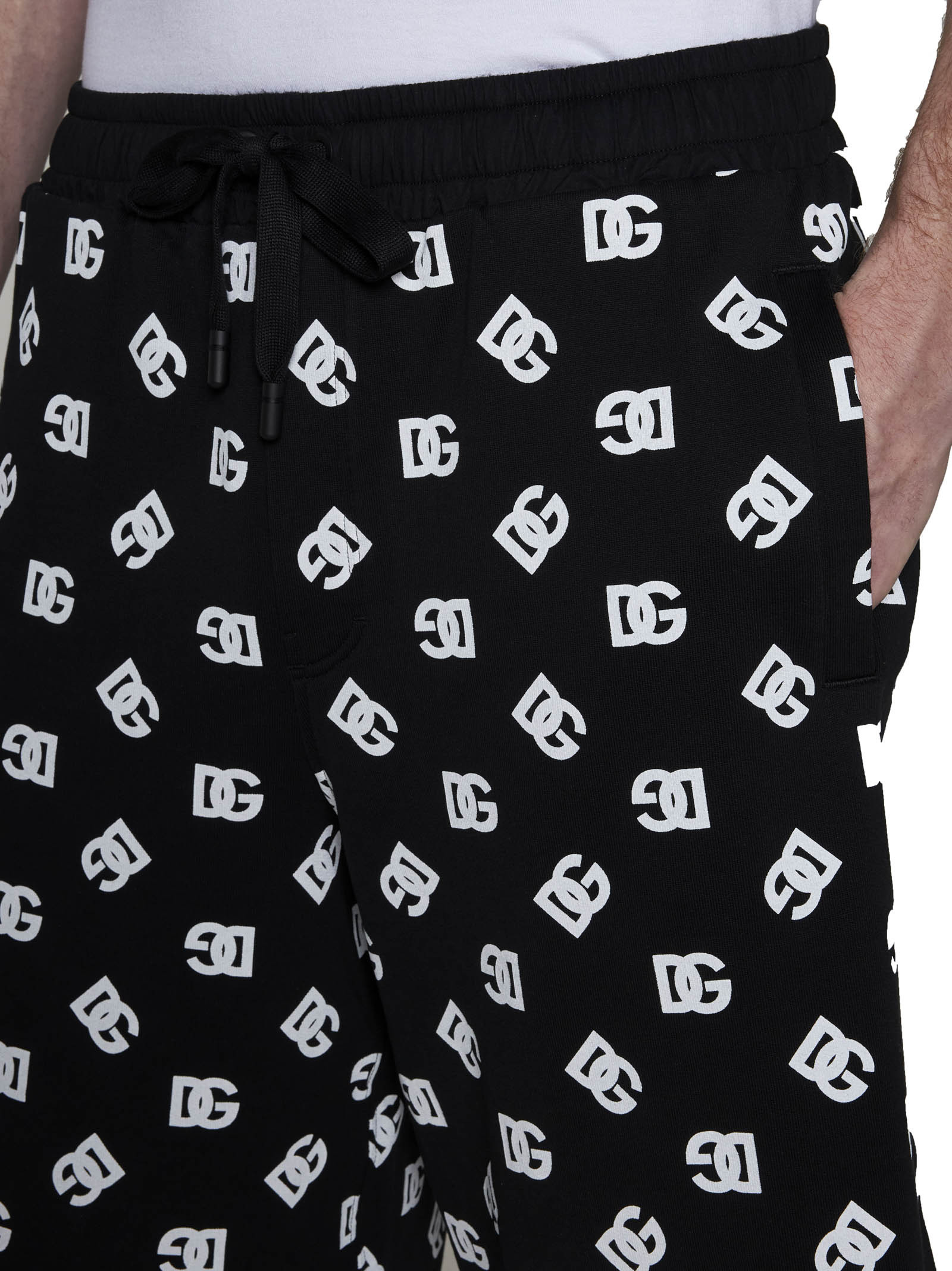 Dolce & Gabbana Dg Logo Print Cotton Shorts In Black