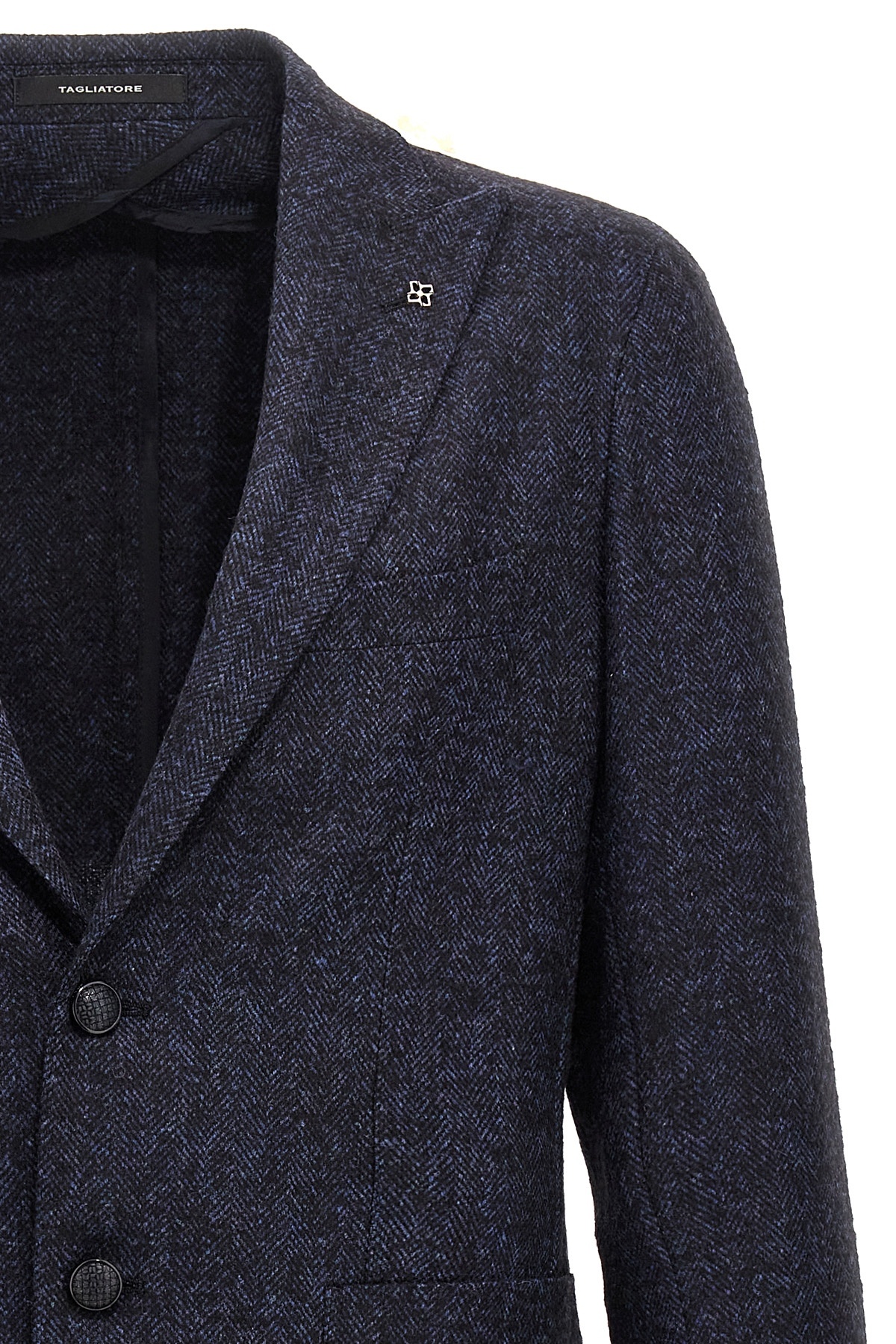 Shop Tagliatore Montecarlo Herringbone Single-breasted Blazer In Black