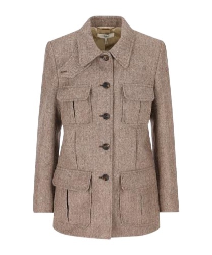Chloé Pocket-detailed Herringbone Wool Jacket In Nude