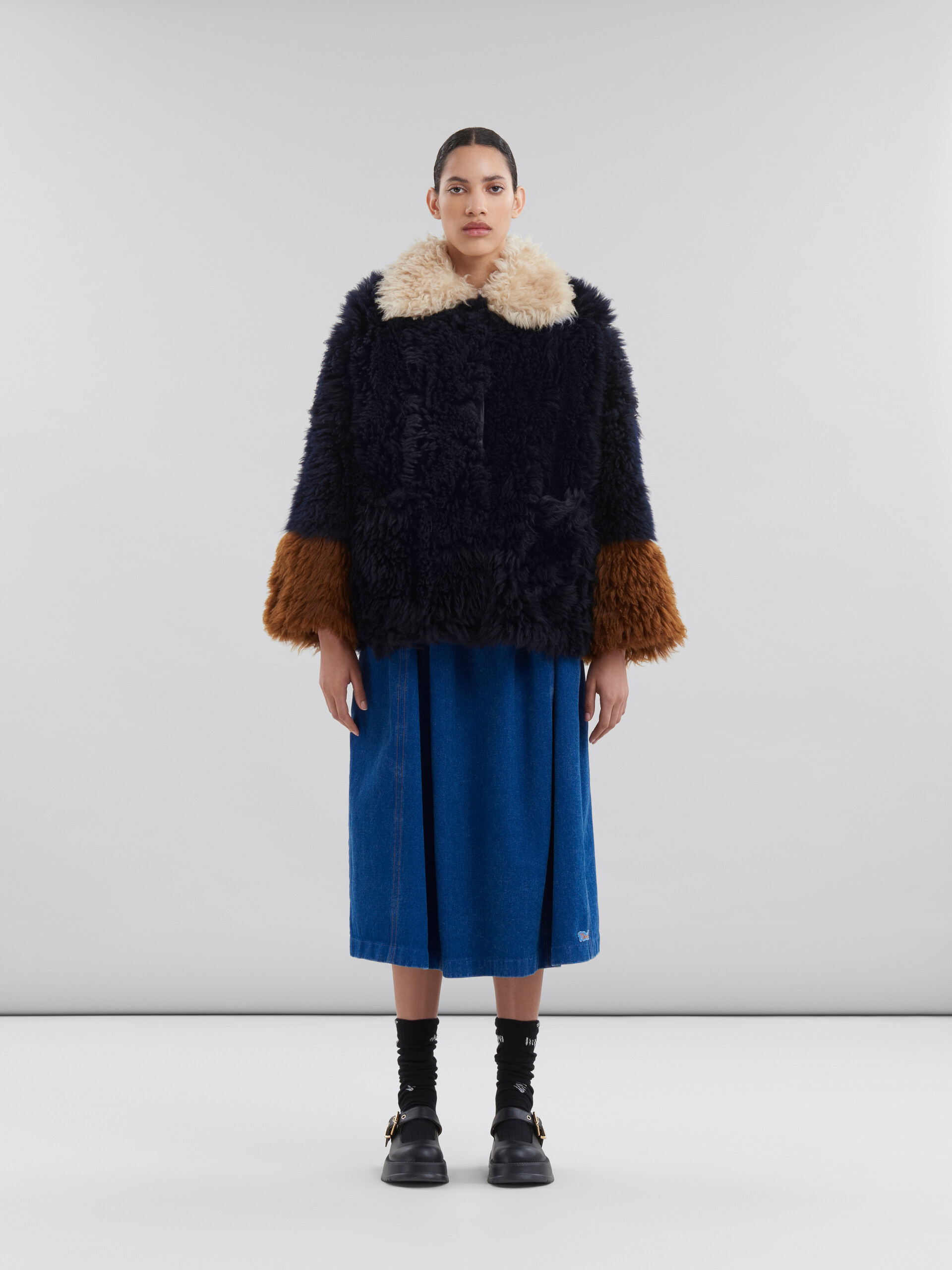 Marni Colour-block Shearling Jacket In Black