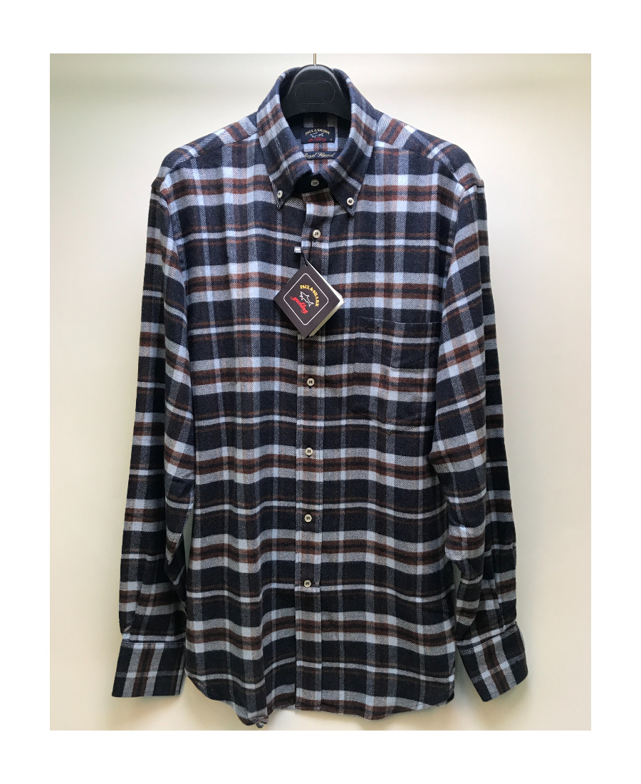 Shop Paul & Shark Lapel Plaid Long-sleeved Shirt In Black