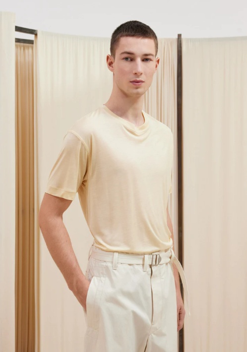 Lemaire Plain Knitted Short-sleeved T-shirt In Nude
