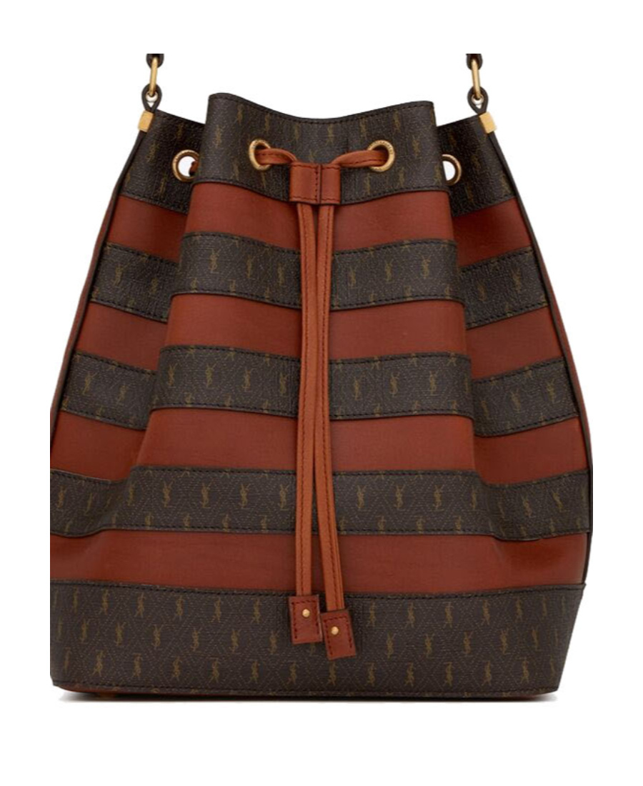 Saint Laurent Stripe Panelled Monogram Bag In Brown