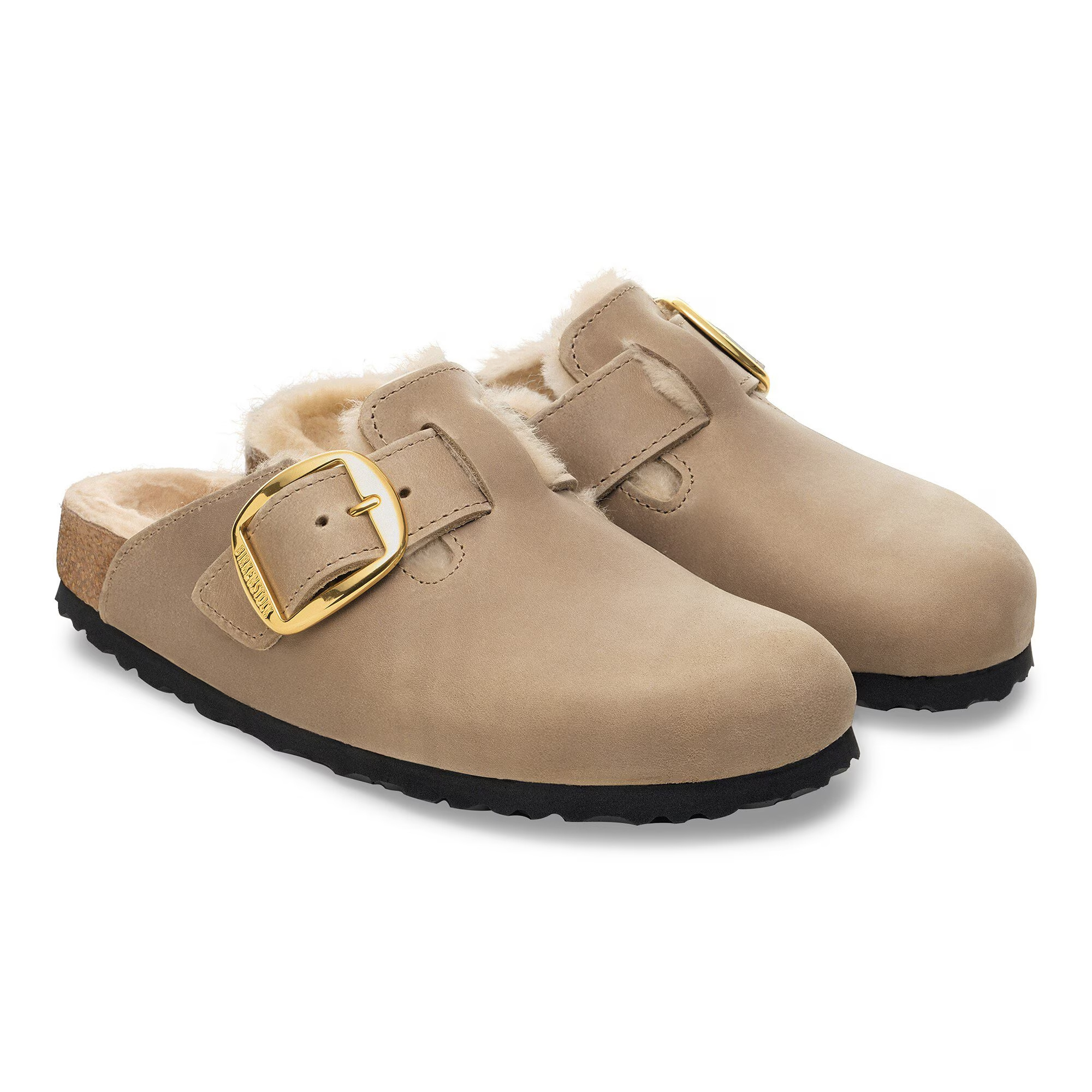 Birkenstock Boston Big Buckle Genuine Shearling Lined Clog In Brown
