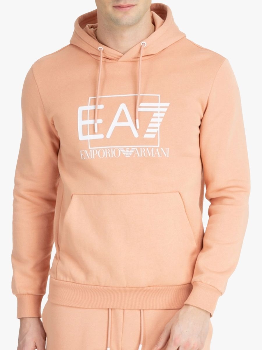 Ea7 Logo-print Cotton Hoodie In Pink