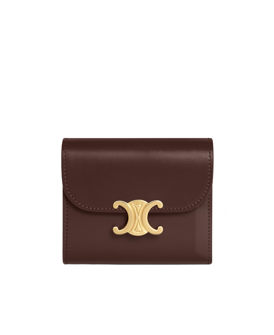 Celine Triomphe Small Glossy Wallet In Brown