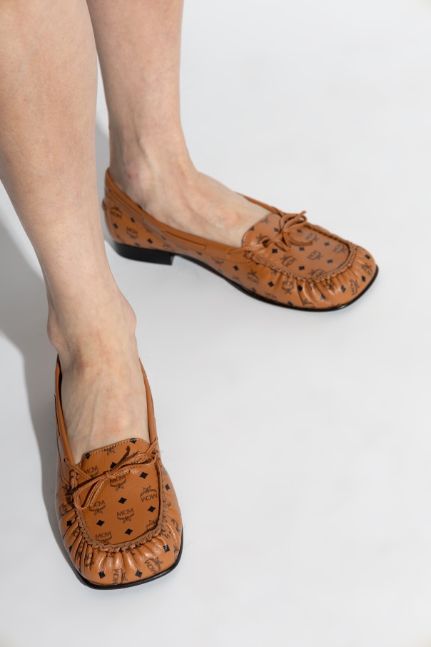 Mcm Monogram Moccasin In Lamb Leather In Brown