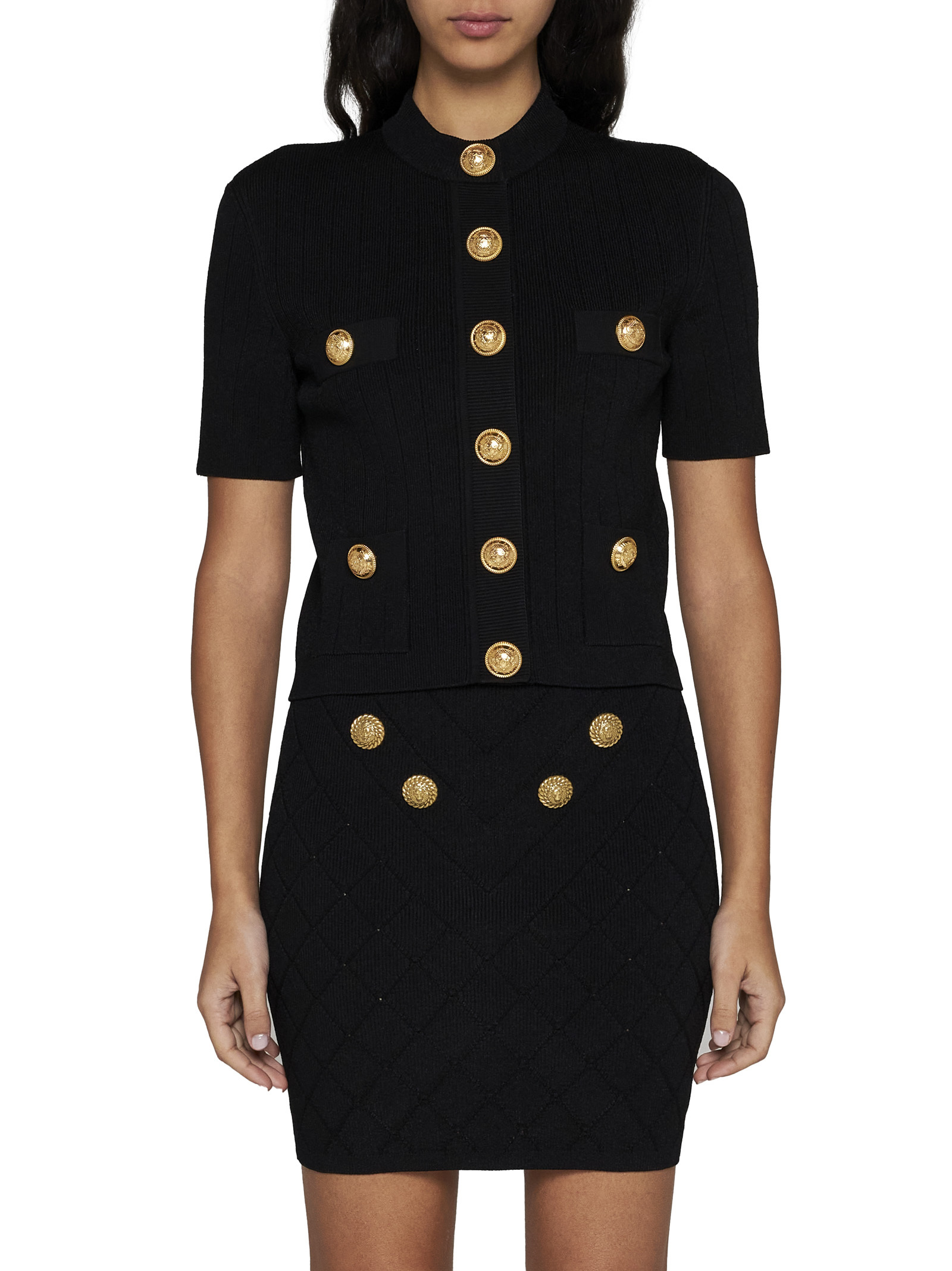 Shop Balmain 4-pocket Knitted Cardigan In Black