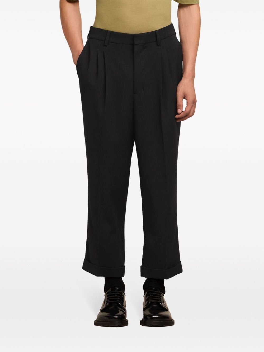 Shop Ami Alexandre Mattiussi Ami Paris Pleat-detailed Turn-up Cuffs Tailored Trousers In Black