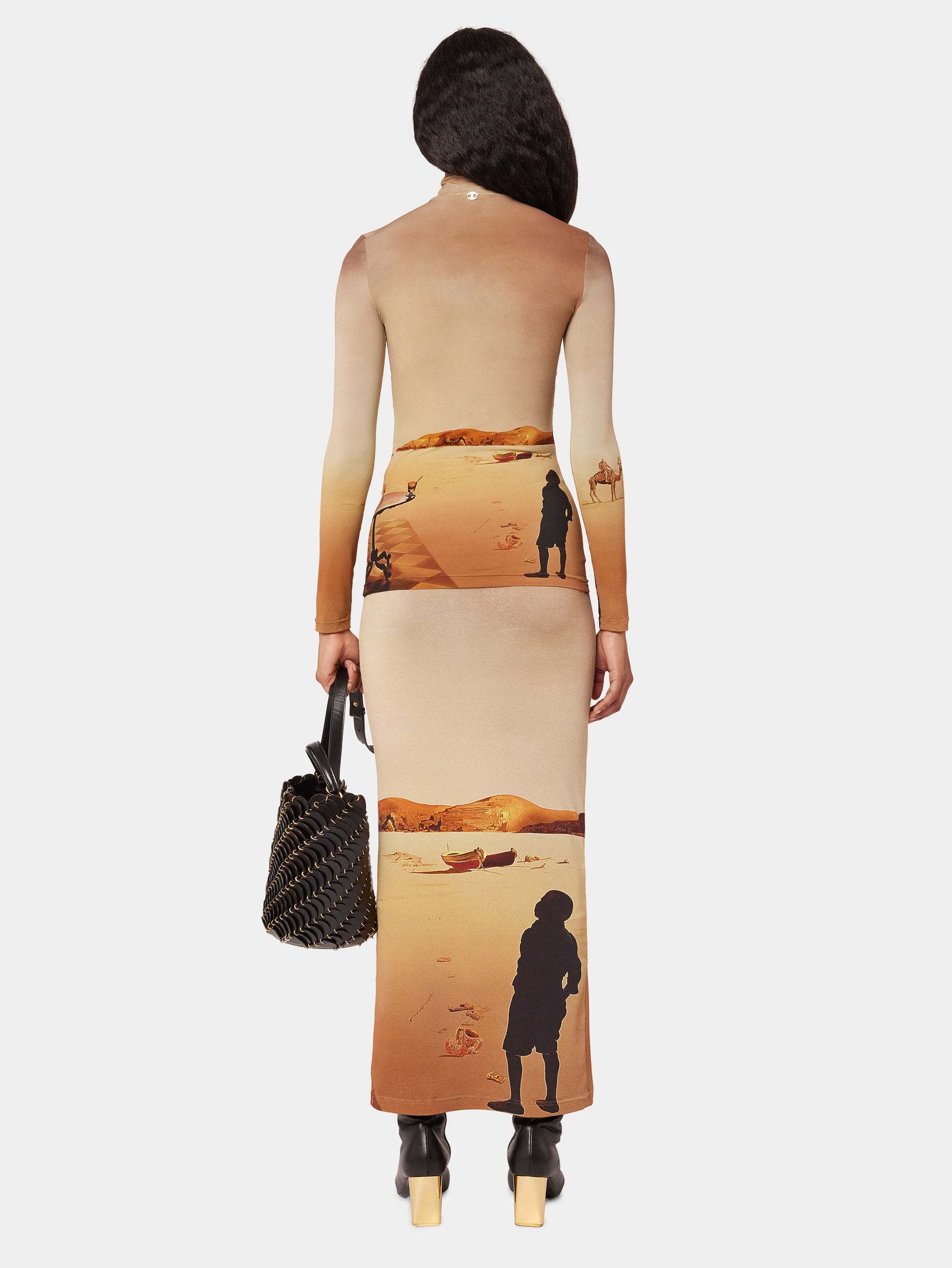 Rabanne Graphic-print Long-sleeve Top In Nude