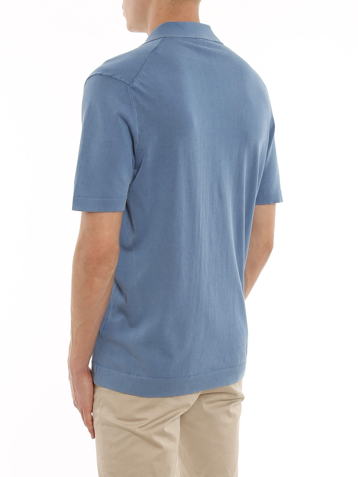 Shop Drumohr Wingtip-collar Cotton T-shirt In Blue