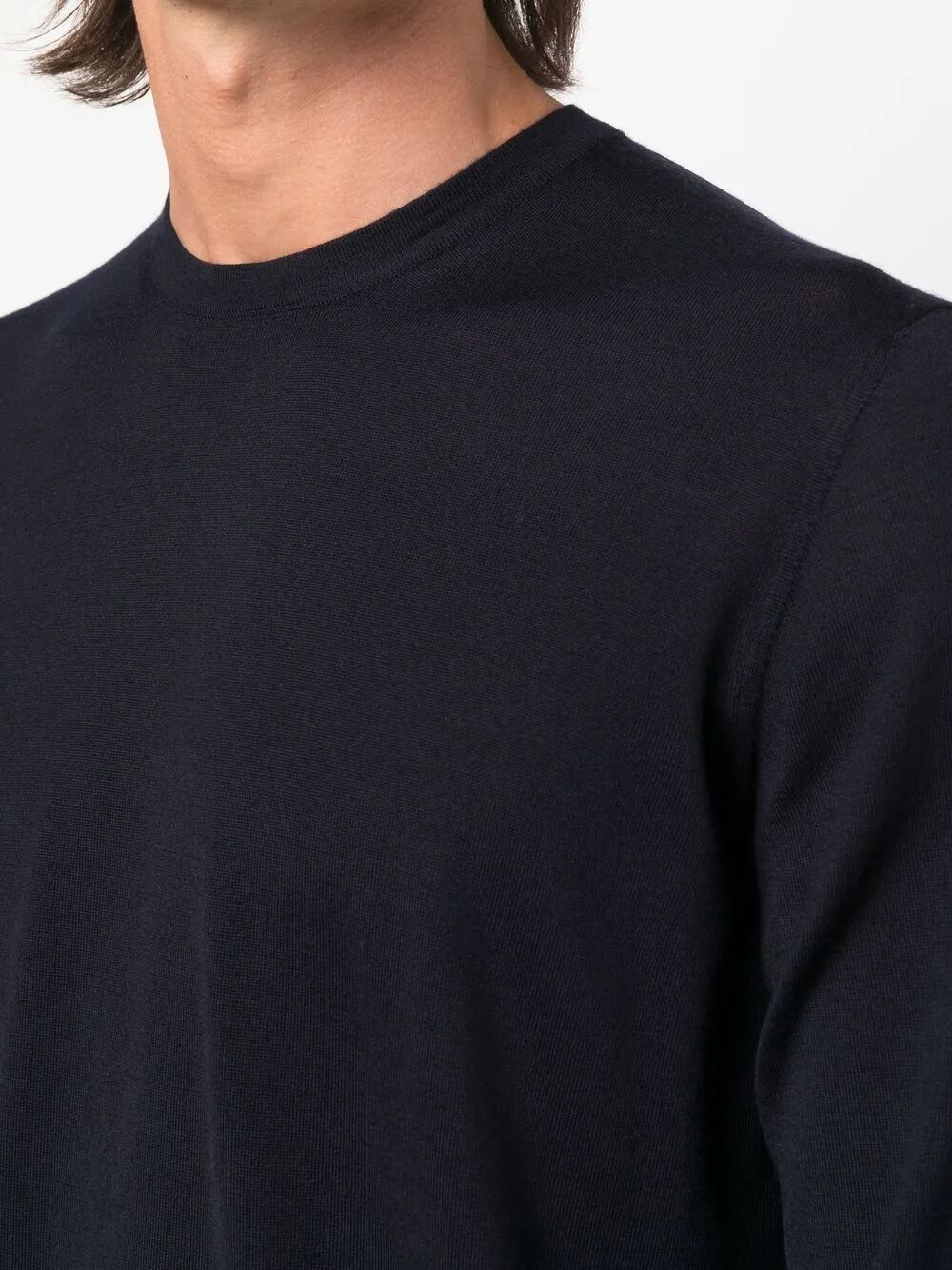 Giorgio Armani Refined Wool Knit Sweater With Round Neckline In Blue