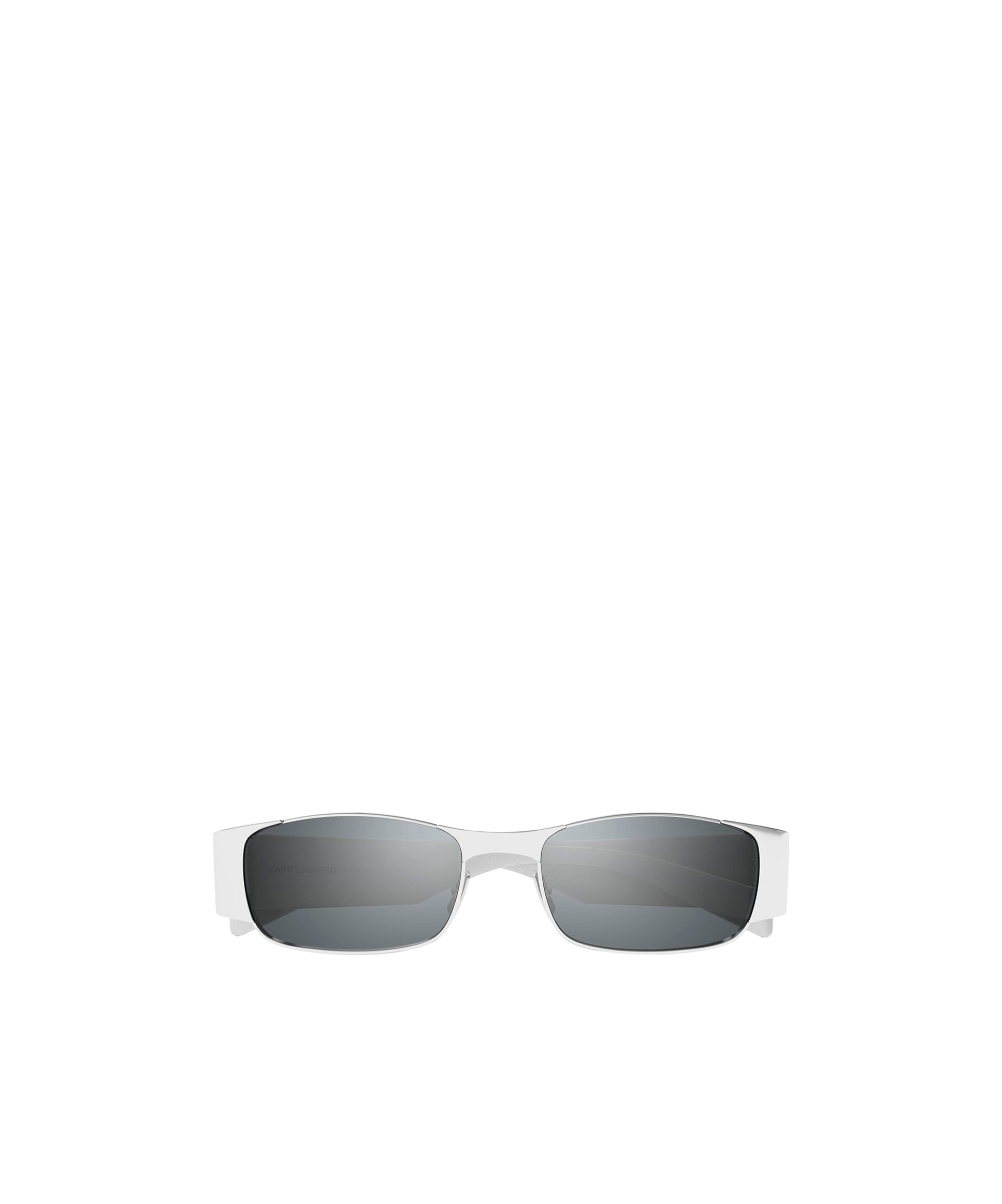 Saint Laurent Rectangular Metal Sunglasses In Shiny Silver