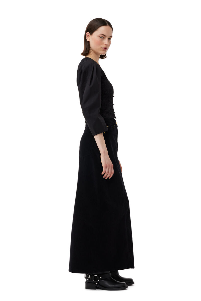 Ganni U-neck Cropped Organic-cotton Blouse In Black