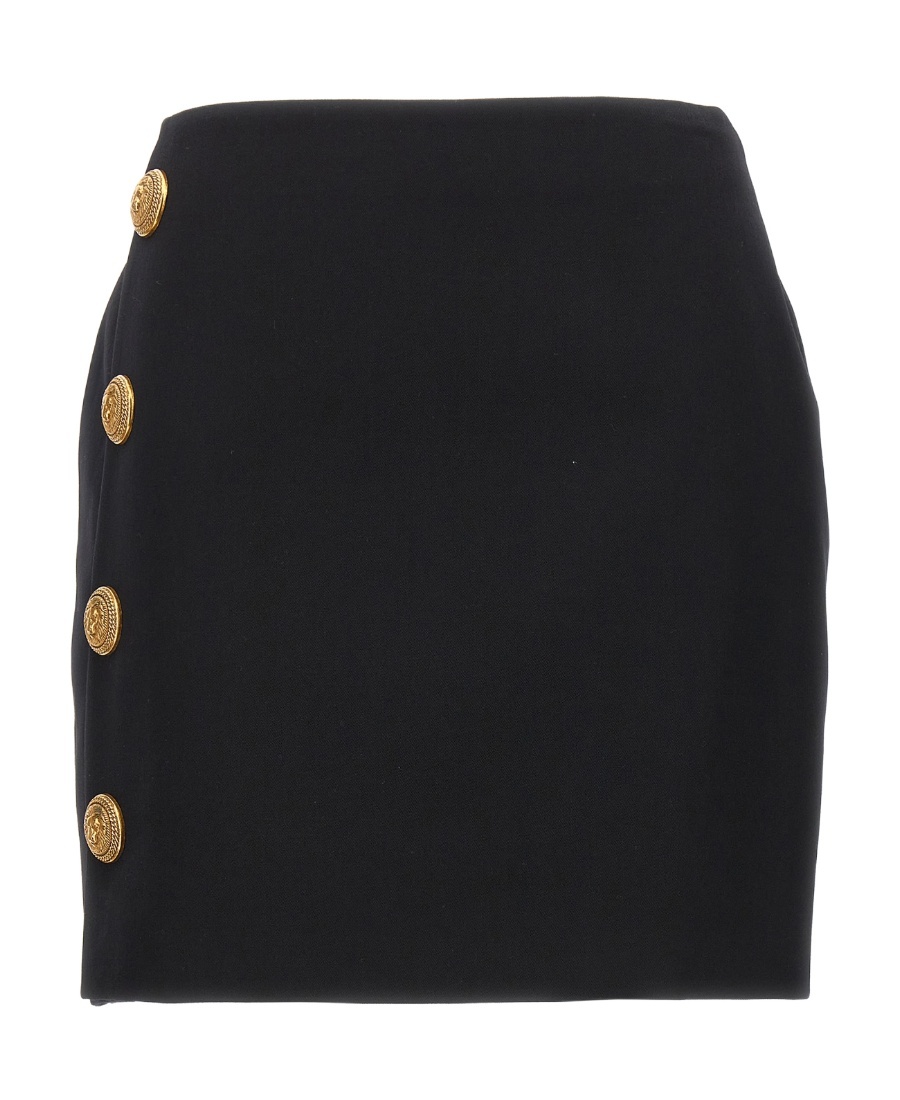 Balmain Lion Embossed-button Miniskirt In Black