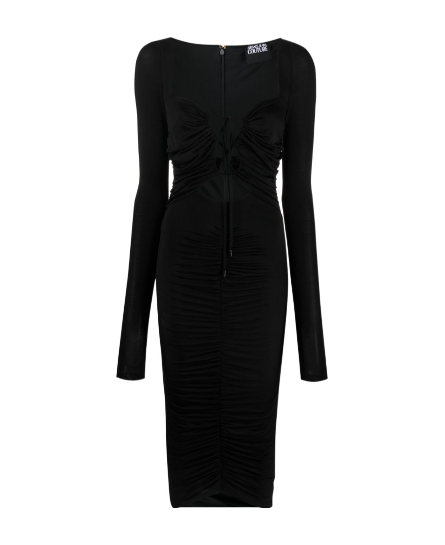 Versace Jeans Cut-out Lace-up Midi Dress In Black