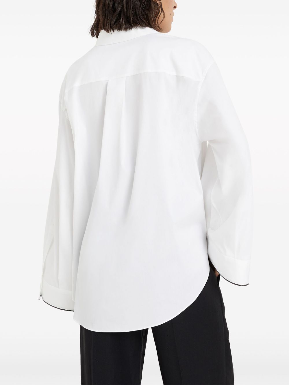 Brunello Cucinelli Oversized White Shirt With Contrasting Hem In Cotton Blend Woman In White